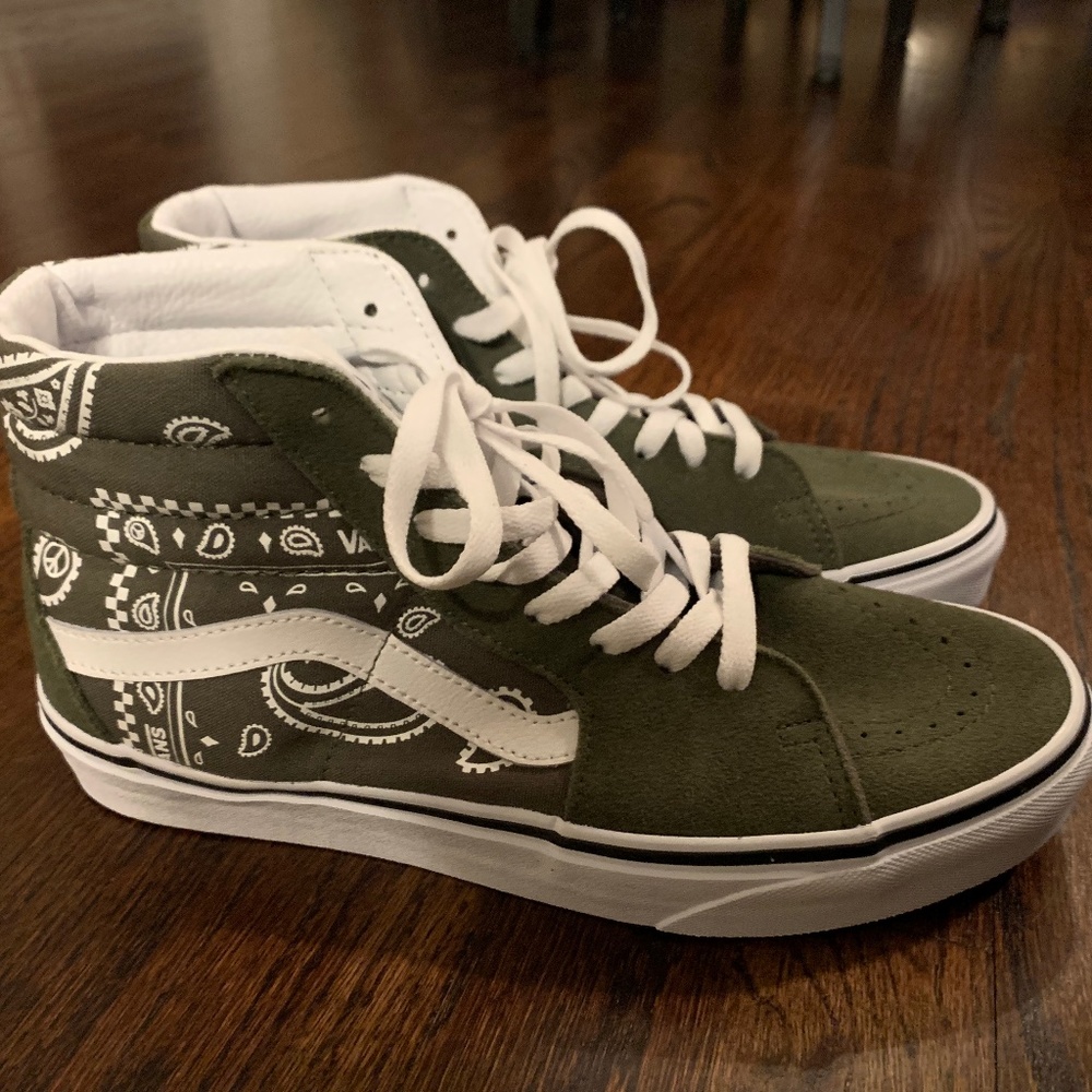 Vans high-top suede green paisley handkerchief design skate sneaker shoes